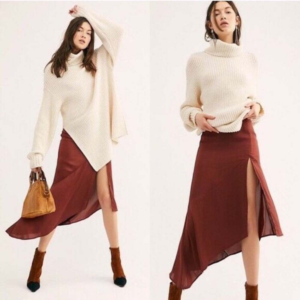 NWT Free People Rust Orange Silky Lola Skirt